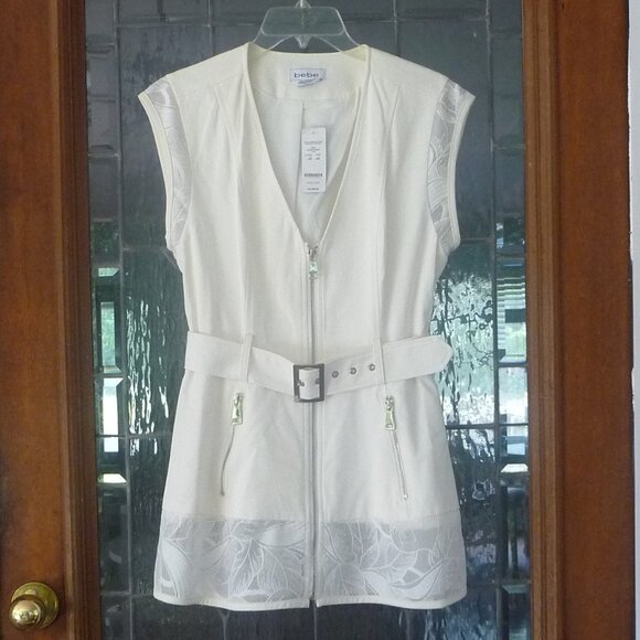 BEBE Lace Inset Trench Vest MEDIUM - Picture 1 of 12